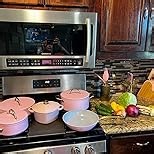 Paris Hilton Kitchen Set Tool Crock with Silicone Cooking Utensils, Stainless Steel Whisk and Ladle, 7-Piece, Pink and Gold