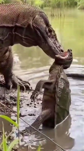 The turtle's attack on the Komodo dragon was immediately repelled by an aggressive counterattack.