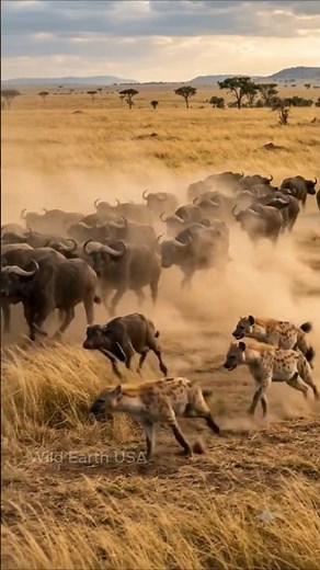 Hyenas Chase a Wild Baby Buffalo #wildlife #nature #naturedocumentary