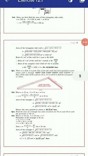 class 9th Math chapter 12th HERON'S FORMULA Ex 12.1 NCERT solution