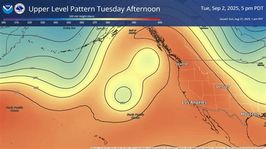 A depiction of the forecast of the shortwave trough over California on Tuesday afternoon developing over several successive forecasts, with models from Thursday morning through Saturday afternoon. | US National Weather Service San Francisco Bay Area/Monterey California
