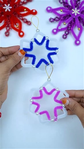 Pipe cleaner crafts - Handmade christmas snowflake crafts idea for holiday decorations❄🎄