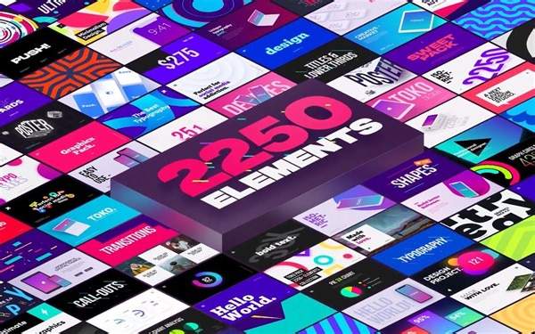 AE脚本+PR预设|2250+时尚排版商品介绍宣传包装文字标题字幕条Logo动画转场背景元素包 Graphics Pack TOKO V4.2