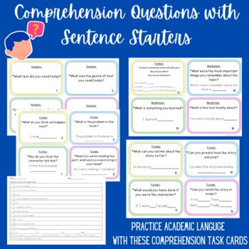 Comprehension Questions with Sentence Starters | Task Cards for Guided Reading