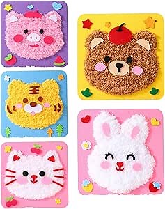 First Sewing Kit for Beginner Kids Arts & Crafts, 5 Easy DIY Embroidery Projects Animal Dolls Set, Gift for Girls, Boys, Learn to Sew