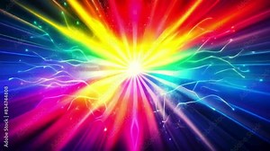 Electrical charges and impulses expand from the center in a bright color spectrum, animation.