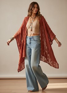 Lightweight Boho Knit – Festival Kimono Cardigan • Long Sleeves • Bohemian Rust Ruana • Festival Outfit • Layering Kimono, Crocheted Cardigan - Etsy Australia