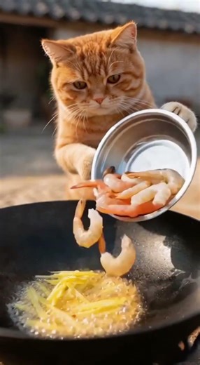 Orange Cat Cooking: Loofah and Shrimp Clay Pot #cat #kitchen #cute #cookingvideo #funnycats #pets