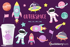 Outer Space Clipart, Astronaut SVG, Rocket Ship PNG, Space Clipart, Alien Clipart, Commercial Use - Etsy