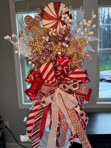 Gingerbread Tree Topper, Christmas Tree Topper,peppermint Candy Tree Topper, Tree Decor, Whimsical Tree Topper, Red & White Candy Cane Swag - Etsy