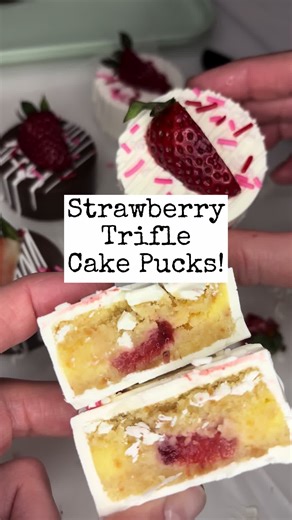 Delicious Cake Pucks with Strawberries and Cream