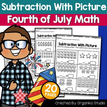 4th of july Math Worksheets|Subtraction to 20 with picture 4th of july