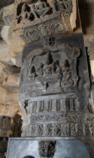 Uncover the breathtaking beauty of the Hazara Rama Temple : heavily carved stone pillar