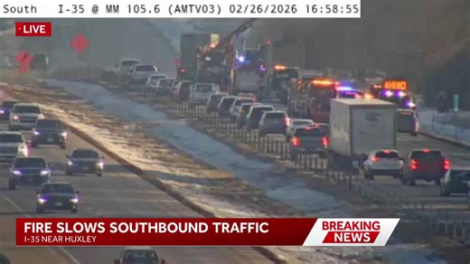 Watch: Video shows crews battling semi fire as traffic backs up on Interstate 35