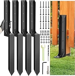 4 Pcs Fence Post Repair Kit, Heavy Duty Fence Post Anchor Ground Stakes for Repair Tilted, Broken Wood Support