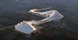 zaha hadid architects' winning entry for jinghe echoes a naturally eroded river valley