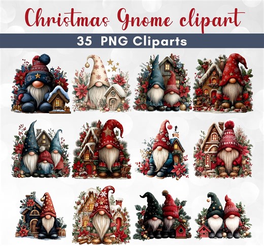 Christmas Gnome Clipart Bundle | 35 PNG Cute Holiday Gnomes | Winter Gnome Stickers | Scandinavian Christmas Pngs | Sublimation Clipart - Etsy