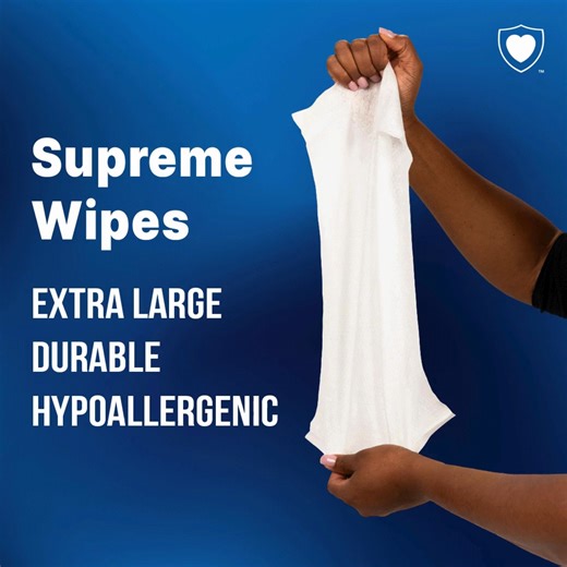Supreme Wipes are your ultimate clean-up tool, infused with aloe to soothe and protect sensitive skin. They're also extra large and super strong, making every cleanup faster and easier. Discover a wipe as super as you are: https://bit.ly/42OD5NE | NorthShore Adult Diapers