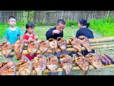Peaceful Dwarf Family Cooking on the Farm | Traditional Grilled Fish Recipe