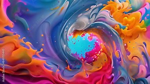 Colorful paint splashes. Abstract background. Artistic wave rainbow. Modern fluid motion. Graphic element splashing creativity. Trendy acrylic swirl. Dynamic shape. Fun and cool party splash.