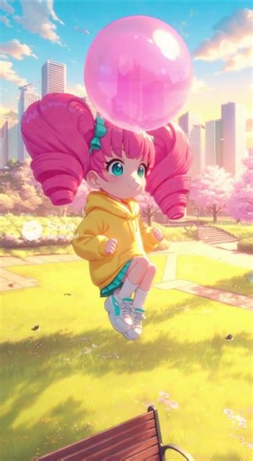 空飛ぶガム風船：少女が見る夢の旅 #日本アニメ #美少女 #ファンタジー #泡 #癒し #感動 #AIアニメ #sora #shorts #shortsfeed