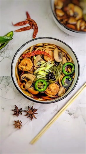 Shrimp bok choy ramen soup: Continuing with the Ramadan soups episodes here is acomforting soup combines the savory flavors of shrimp and crisp bok choy with springy ramen noodles in a flavorful broth. It's a quick and easy weeknight meal that's perfect if you are looking to make something different this Ramadan . * Ingredients: 2 small bok choy ( about 2 cups roughly chopped) 1 1/2 cup chopped Bella mushrooms 1 diced onion 7 ounces of ramen 6 ounces raw cleaned shrimp 3 garlic cloves finally ch