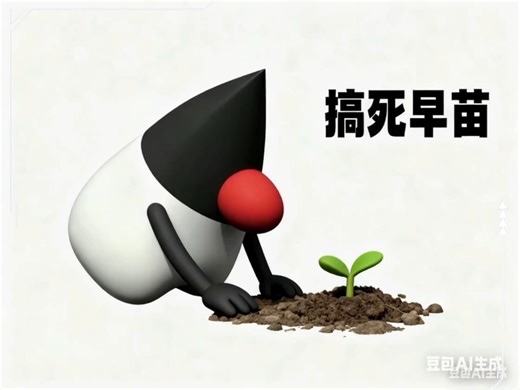 这个卡通人物一屁股坐到这个苗上把苗压死了