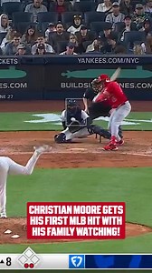 The hometown kid get his first MLB hit! New York native Christian Moore hits a triple with his family in attendance! 👏 | MLB