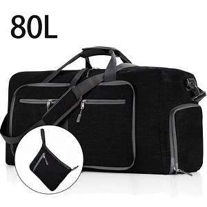 80L Large Travel Duffle Bag, 28" Foldable Overnight Bags with Shoes Compartment, Lightweight Gym Weekender Bag for Men Women(Black)