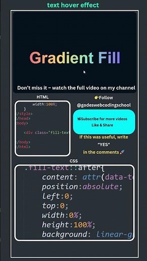 Mind-Blowing Text Hover Effect in 10s! #css #godeswebcodingschool #cssanimation