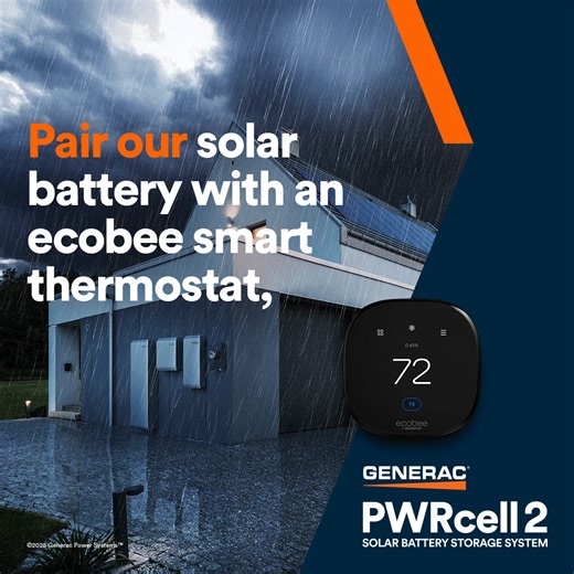 Stay comfortable and in control – even when the grid fails. With PWRcell 2 Solar Battery and an ecobee smart thermostat, your home automatically adjusts to save energy, stretch every bit of backup power and give you longer lasting peace of mind. | Generac | Facebook