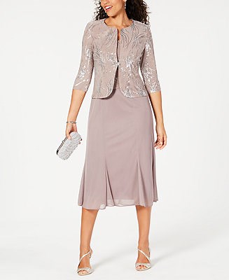 Alex Evenings Petite Sequined A-Line Midi Dress and Jacket - Macy's