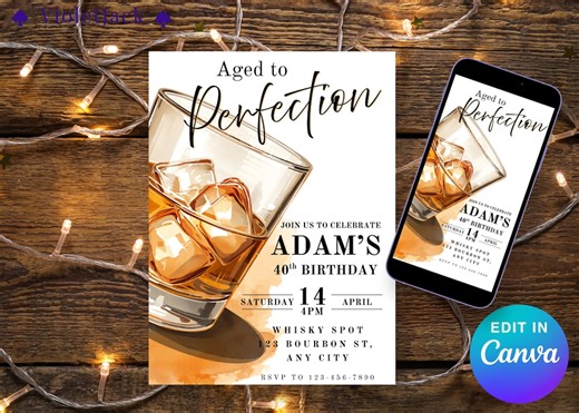 40th Birthday Invitation Template Editable Aged to Perfection Adult Birthday Party Invite Bourbon Theme Canva Digital Download - Etsy