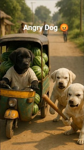 "Two Angry Dogs Attack Watermelon Truck! 😂🐶🍉" #funnyshorts #funny
