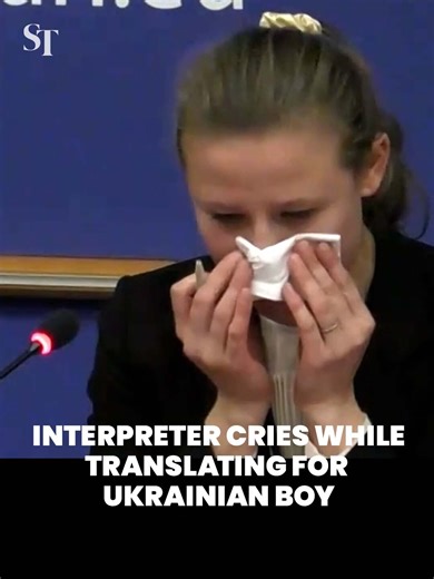 A European Parliament interpreter teared up while translating for an 11-year-old Ukrainian boy who was injured in a Russian missile strike. The boy's mother was killed in the attack. #Ukraine #Russia #StraitsTimes