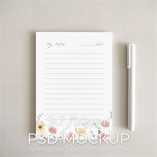 5x7 Notepad Mockup, Vertical Planner Mock Up, Paper Pad Stationary Mock-up Template, Editable Background and Pen Color (PSD Smart Object) - Etsy