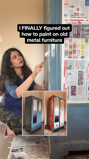 Harshal Phatak | Indian Home Decor & DIY Crafts on Instagram: "Old metal furniture doesn’t need replacing. It needs the right prep. If you think metal cupboards cannot be painted at home without flaking or rust showing through, this is exactly how I do it. ✨ My step-by-step process: 1️⃣ Clean I start by cleaning the surface thoroughly to remove dust, grease, and dirt. Any residue left behind will affect how well the paint sticks. 2️⃣ Sand for grip I sand the metal to remove old paint, smooth out