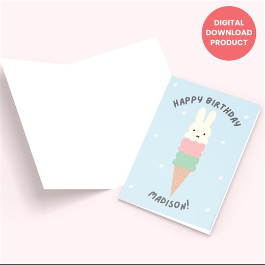 Miffy Ice Cream Cone Birthday Card: Customizable 5x7 Printable (digital Download) - Etsy