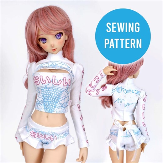 1/3 BJD Clothing Patterns. Long Sleeve Cleavage Top and Ruffle Bottom Shorts for Smart Doll, Dollfie Dream, DD Dynamite and DD Sister - Etsy