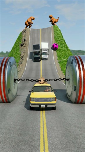 Car & Cargo Vans vs Chained Hydraulic Crush - BeamNG.Drive