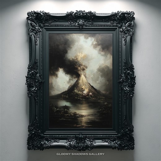 Moody Volcano Eruption Painting Printable, Dark Academia Decor, Vintage Landscape Wall Art - Etsy