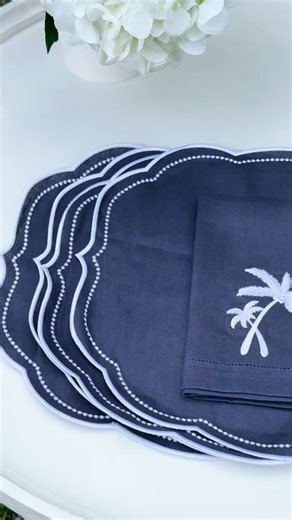Blue & White — A Timeless Classic Fresh, refined, and ready for spring entertaining. Our scalloped linen placemats and embroidered palm napkins in deep navy bring effortless coastal charm to your table. Elegant white embroidery and detailed edging create a look that feels both crisp and relaxed — perfect for long lunches, breezy dinners, or alfresco gatherings. Pretty, practical, and unmistakably Maison Fleur Chloe. Shop the collection online today at www.maisonfleurchloe.com #HamptonsStyle #Blu