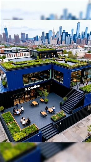 “Beautiful Blue Container Café | Cool Luxury Coffee Vibes”