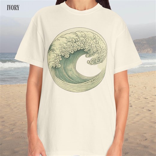 Japanese Wave T-shirt | Ocean Art Graphic Tee | Coastal Wave Shirt | Antique Inspired Sea Design - Etsy
