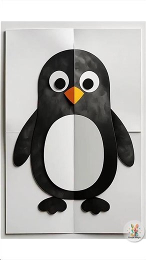 Penguin transforms from paper cut → realistic → black & white outline #papercut #coloring #penguin