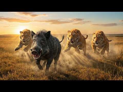 Prehistoric Deadly Chase | Sabertooth Tigers Hunt a Wild Boar#prehistoric #animals #epic