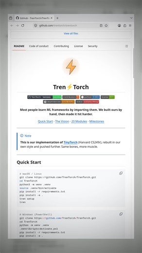 Instead of importing PyTorch, this project makes you build your own version of it. TrenTorch is the coding curriculum that forces you to build your own machine learning framework instead of just importing one. Most people treat neural networks like a black box, but this project makes you write every single line of code on plain NumPy to recreate the actual machinery of PyTorch. It breaks the work into twenty progressive steps, guiding you from basic math all the way to building a real language m