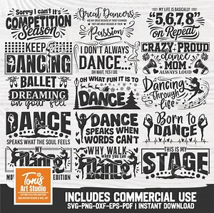 Dance Svg Bundle Vol.5 | Dancer Svg Cut Files | 15 Dancing Quotes and Signs - Etsy