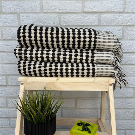 Organic Black&white Turkish Towel, Personalized Turkish Towel, Bath and Hand Towel, Beach Towel, Hammam Towel, Cotton Towel, Bathroom Towel - Etsy