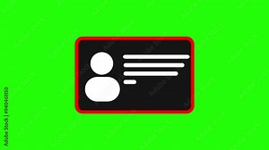 White ID Card animation icon. Identification cards outline the sign. Driver's license or passport identity card symbol on green background.